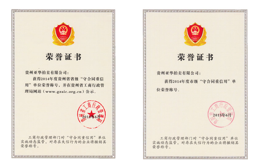 2014贵州省省级、贵阳市市级重合同守信用单位 